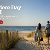 Family walking to an LBI beach for one final visit before vacation rental checkout