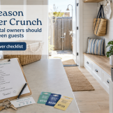 LBI rental turnover checklist with towels, beach badges, cleaning supplies, and entry details for July vacation guests