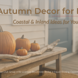 Neutral autumn decor vignette with pumpkins, natural textures, and warm light—buyer-friendly coastal and inland design inspiration.