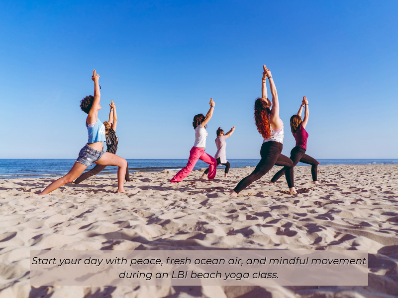 Beach yoga session on Long Beach Island in early June