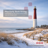Barnegat Lighthouse on Long Beach Island with text about planning ahead for the summer booking window and improving vacation rental performance.