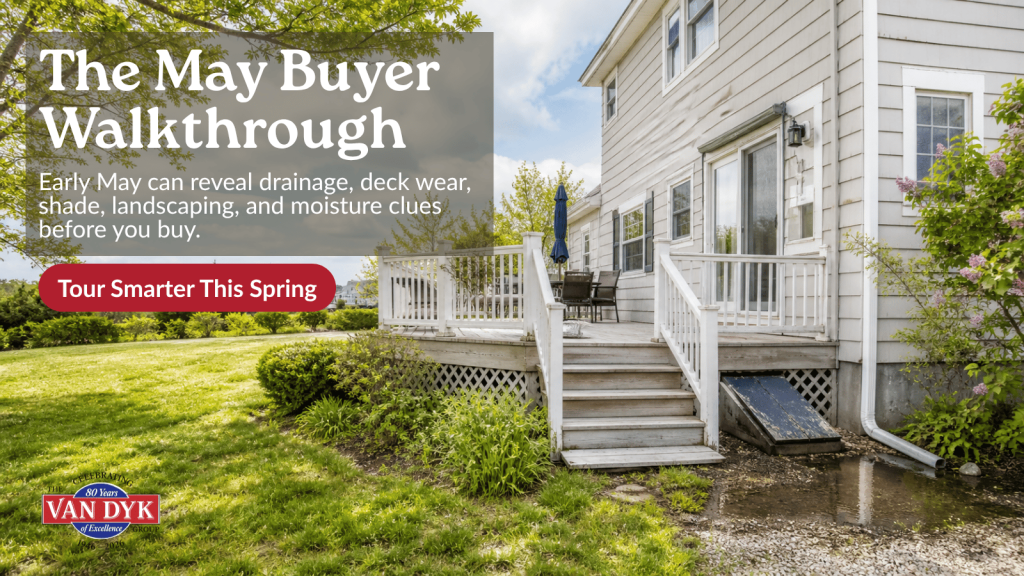 Early May home walkthrough showing deck wear, drainage, landscaping, shade, and moisture clues for LBI Region buyers