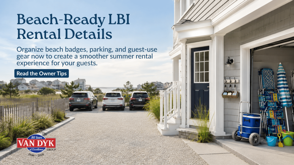 Organized LBI vacation rental with beach gear, parking, and guest-ready details for summer rental season