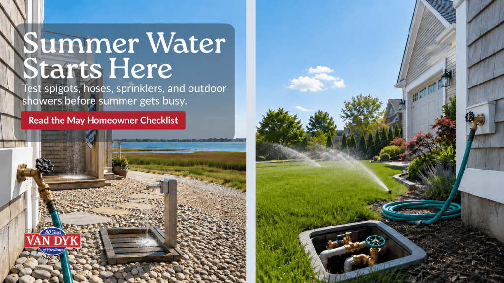 Outdoor water reset for LBI Region homeowners with outdoor shower, spigots, hoses, sprinklers, and irrigation valves before summer.