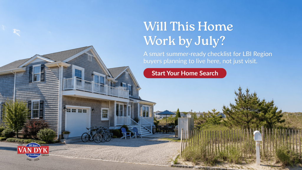 Coastal LBI Region home with driveway, bikes, dune fencing, and summer-ready outdoor space for year-round buyers
