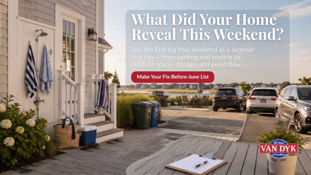 LBI Region home side entry after Memorial Day Weekend with towels, beach gear, guest parking, and a fix-before-June checklist.