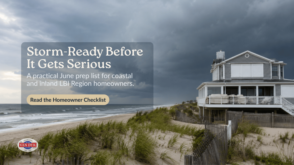 Impending storm over a Long Beach Island coastal home for a June storm prep list for LBI Region homeowners