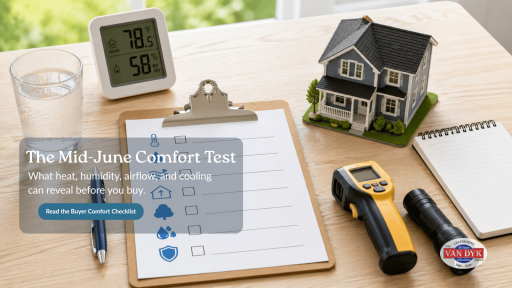 Mid-June home comfort checklist with temperature, humidity, airflow, and cooling tools for LBI Region homebuyers.