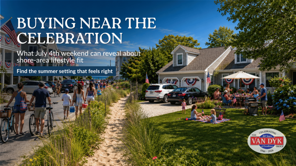 July 4 home buying in the LBI Region with coastal homes, beach access, flags, parking, and mainland backyard space