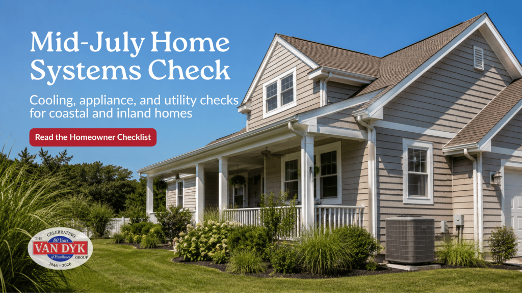 South Jersey home with outdoor air-conditioning unit during a mid-July home systems check