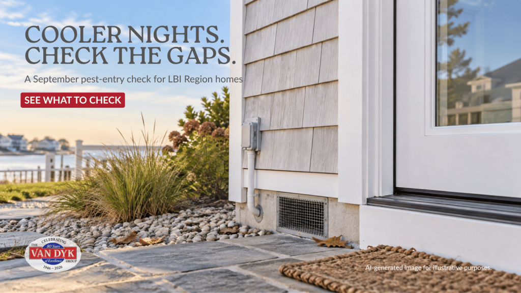 Elevated coastal home with outdoor shower, vent and exterior entry points for a September pest check