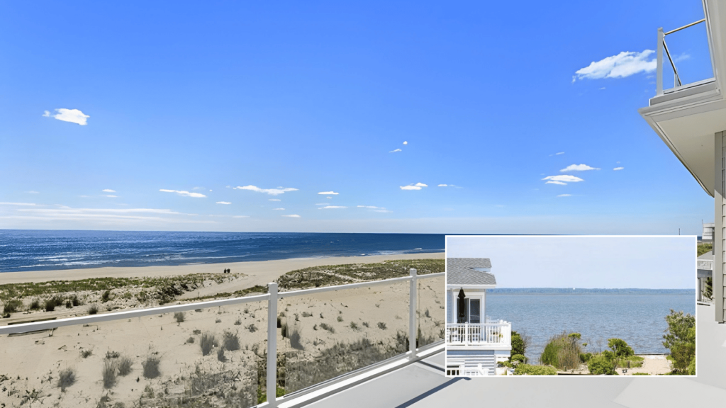 Atlantic Ocean beach view paired with a smaller Barnegat Bay view on Long Beach Island